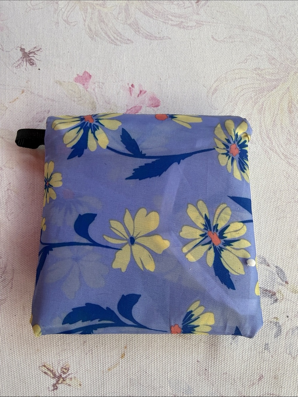 Floral Compact Foldable Tote Pouch - Blue & Yellow